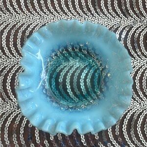 VTG Fenton Blue Opalescent Hobnail Trinket Dish